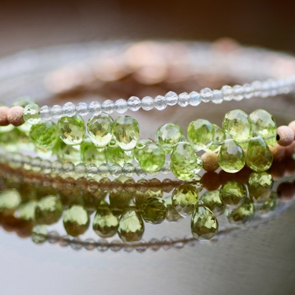 14k Rose Gold Filled Labradorite Peridot Wrap Bracelet Convertible Necklace - Picture 10 of 11